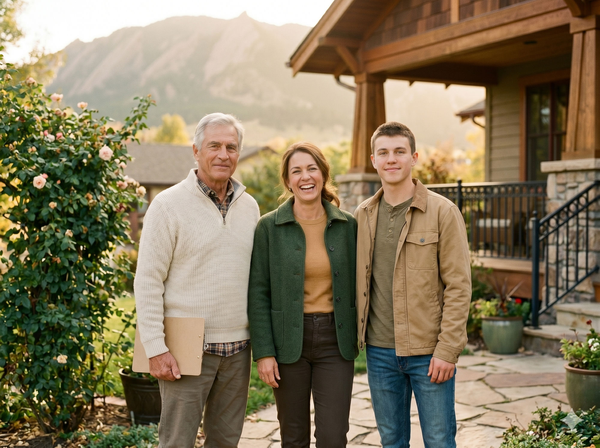 The Hale family — three generations behind Hearthstone Heating & Cooling, outside a Boulder home.